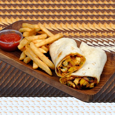 Paneer kathi roll with fries